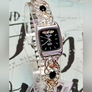 12k Black Hills Gold Leaves Diamond Quartz Watch Silver/Gold Band
